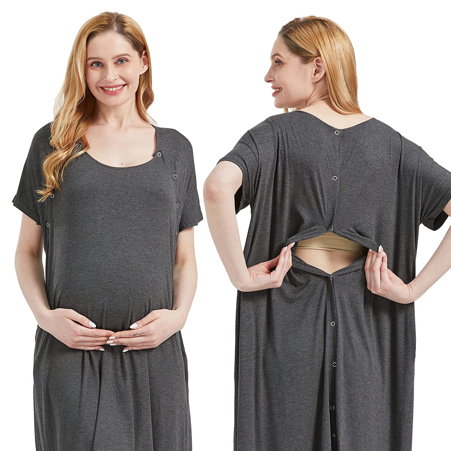 Three Little Tots Mommy Labor & Delivery Nursing Gown in Black Ribbed