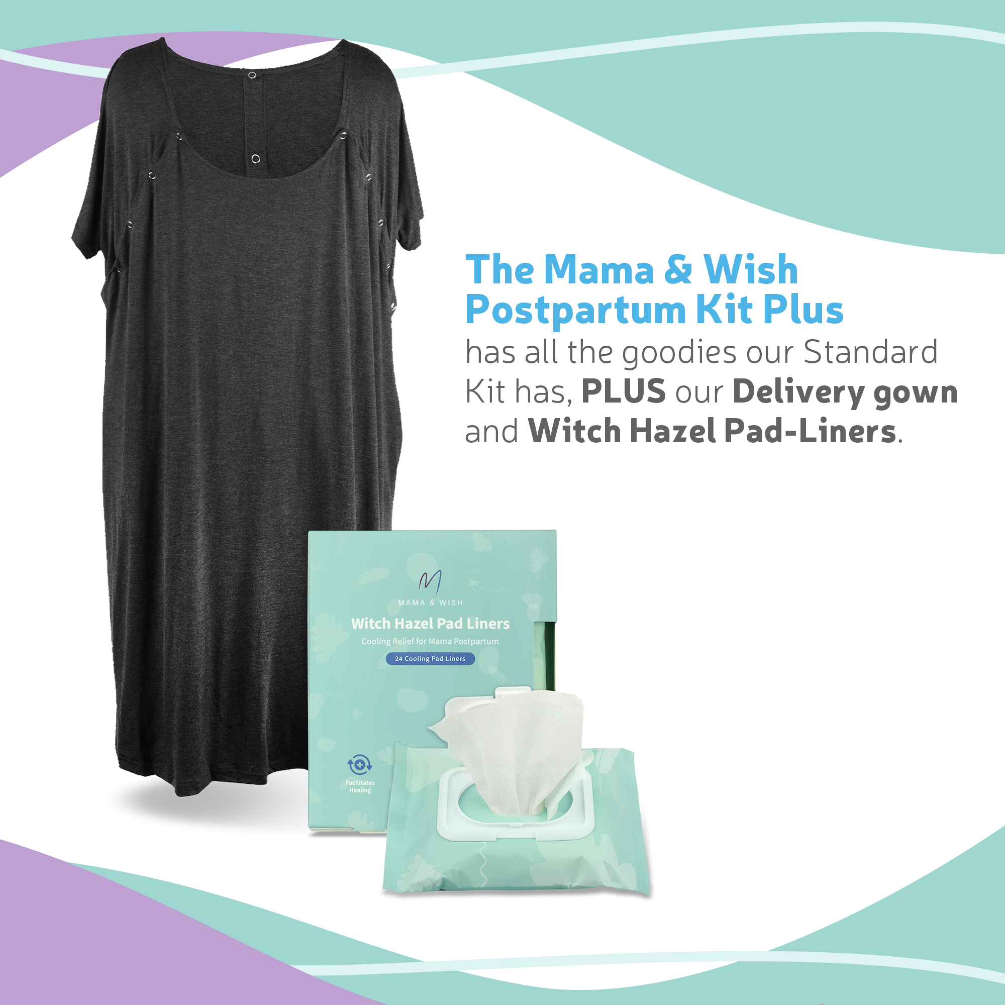 Mama & Wish Postpartum Essentials Kit for Mom -Post Partum Care Kit for  Labor and Delivery